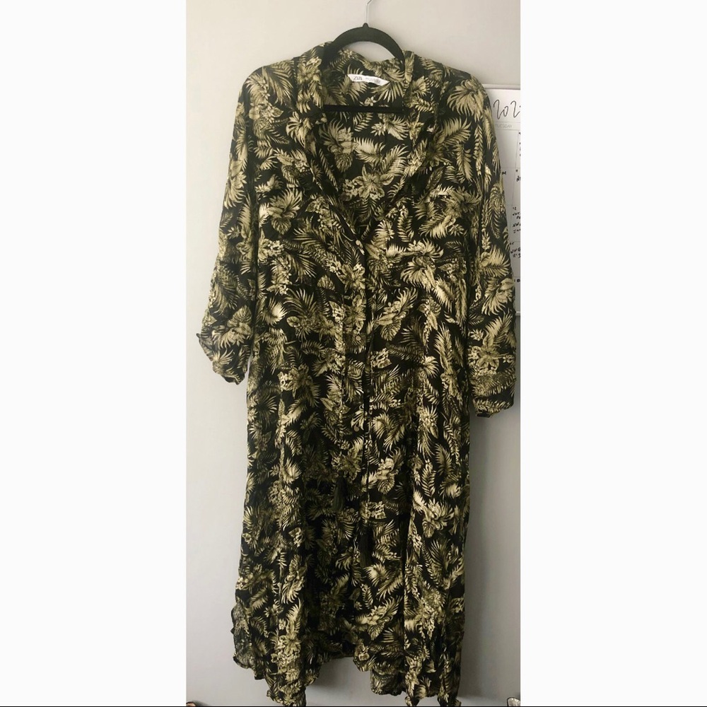 ZARA Leaf Dress with Tassel Tie Front
